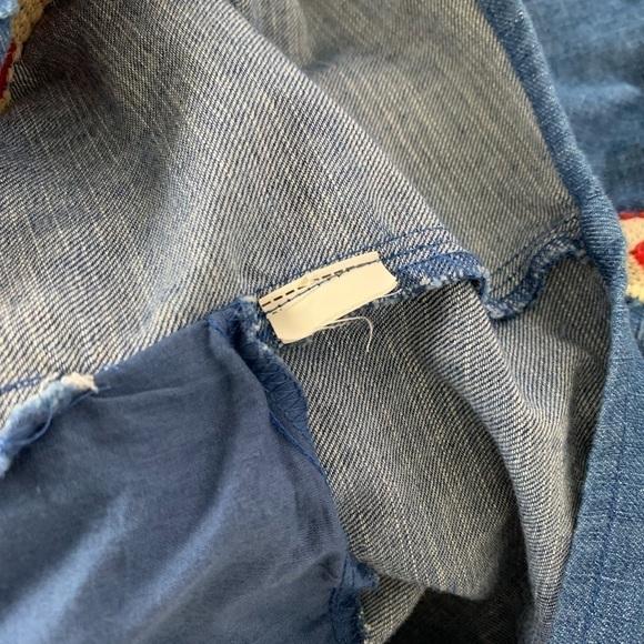 Zara TRF Denim Chambray Embroidered Dress Women’s S Pockets Colorful Boho - Picture 6 of 15